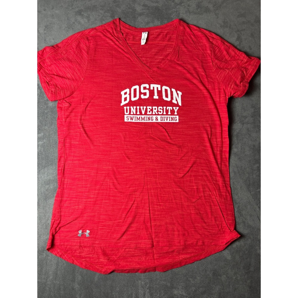 Under Armour Boston University Swimming Diving Red V-Neck Shirt XL HeatGear
